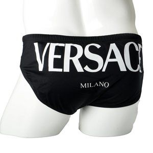 Versace Men's Black Logo Print Brief Swim Bottom Versace Sz 8 US 3XL IT 58
